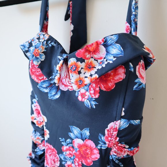Seafolly Vintage-Style One Piece Floral & Navy Blue Swimsuit Size 4 - Picture 4 of 16